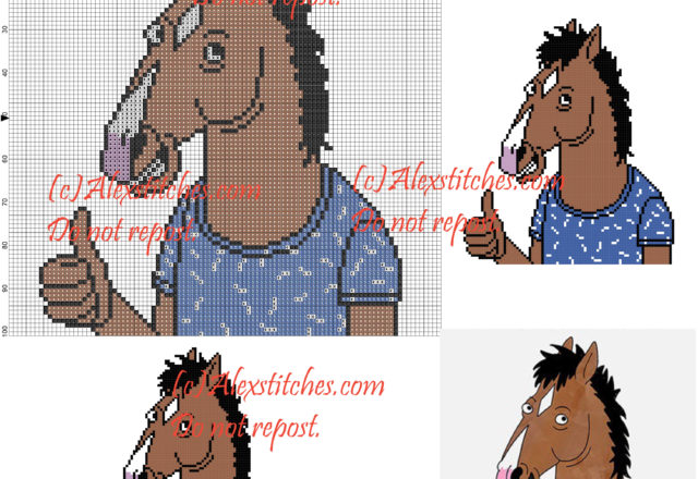 Bojack Horse cross stitch pattern 100x101 5 colors