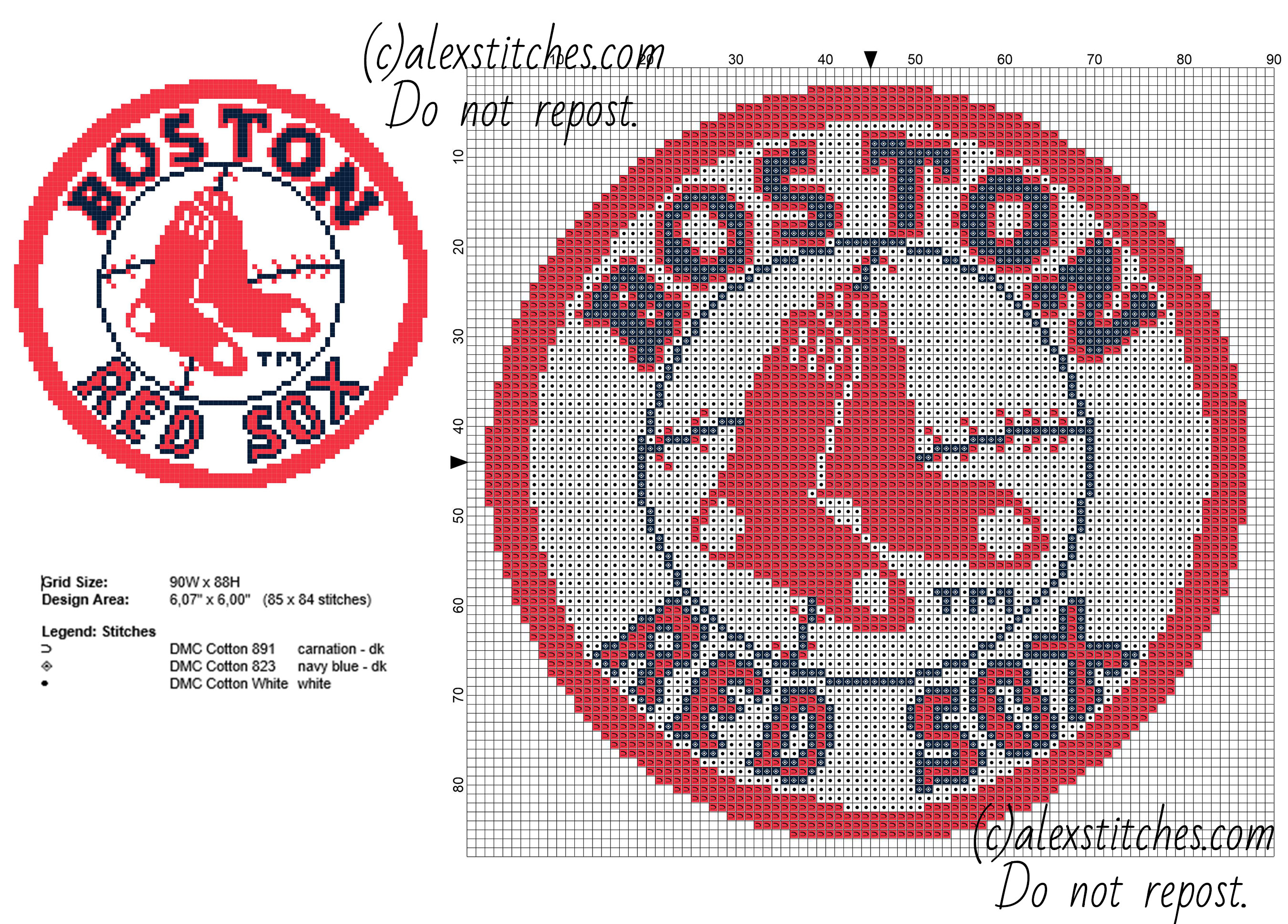 Boston Red Sox Team MLB Major League Baseball logo free cross stitch pattern 85 x 84 3 colors