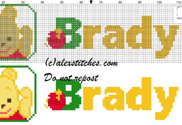 Brady name with Baby winnie the pooh free cross stitches pattern