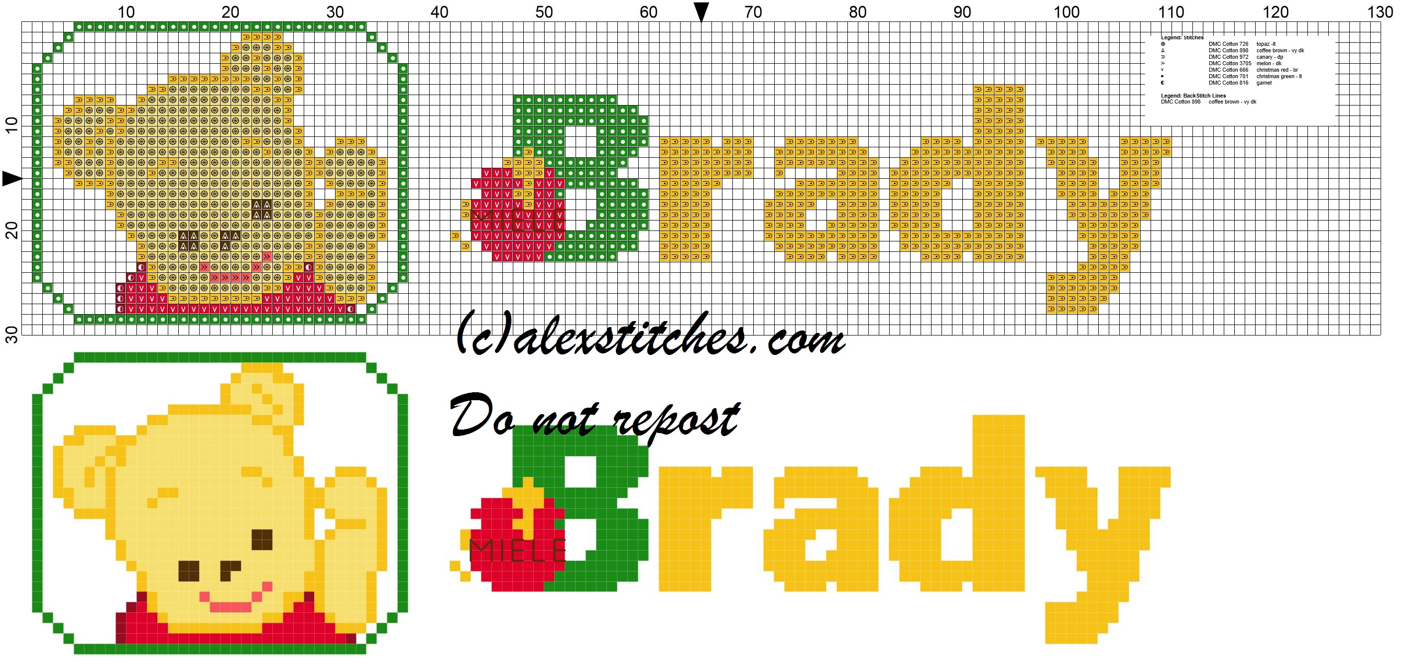 Brady name with Baby winnie the pooh free cross stitches pattern