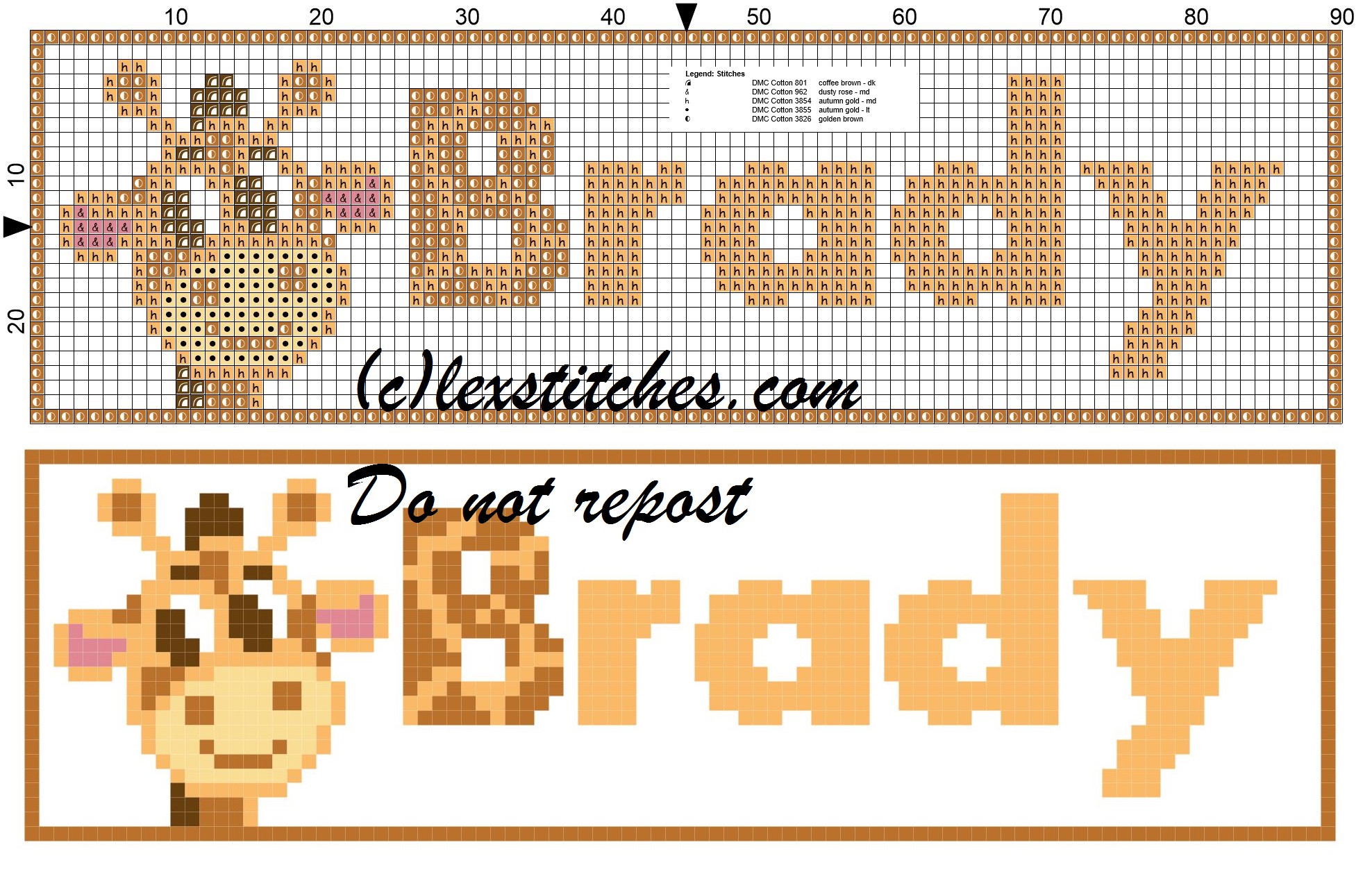 Brady name with giraffe cross stitch pattern