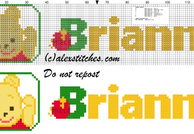 Brianna name with Baby winnie the pooh free cross stitches pattern