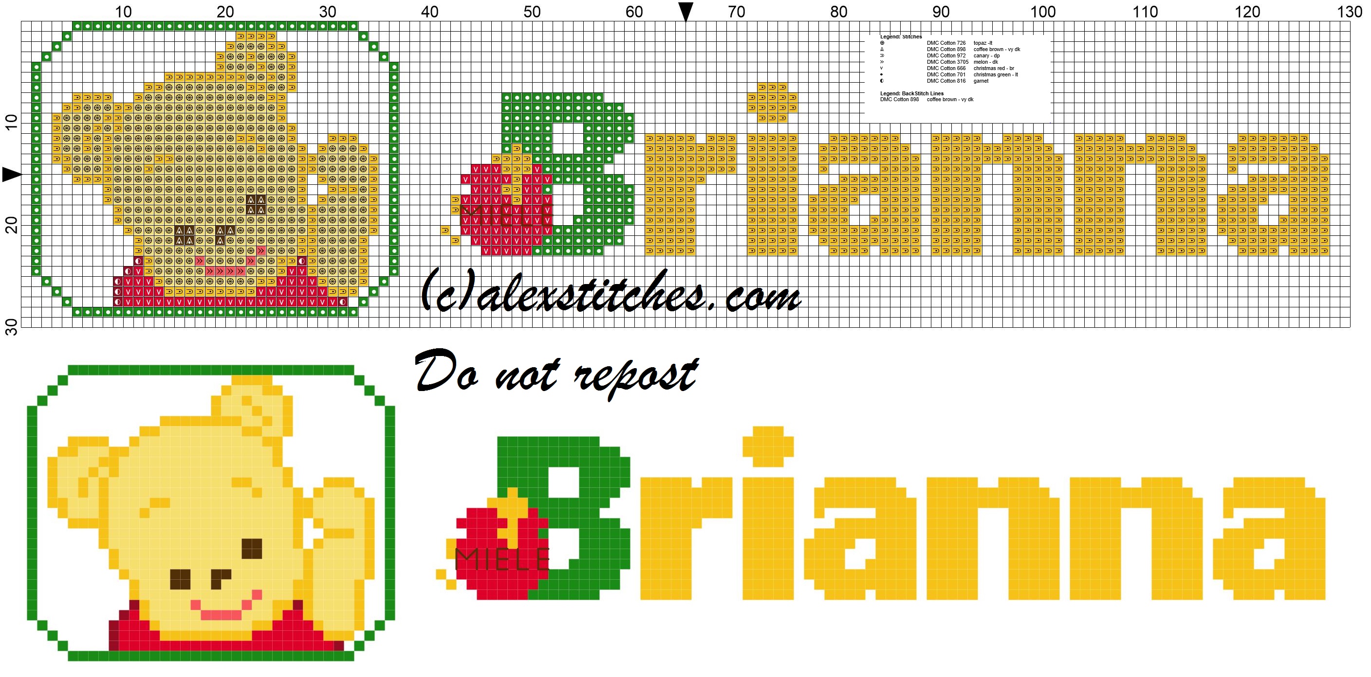 Brianna name with Baby winnie the pooh free cross stitches pattern