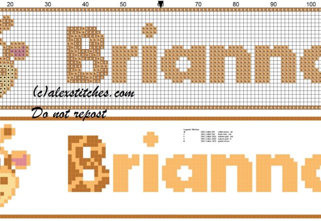 Brianna name with giraffe cross stitch pattern