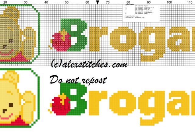 Brogan name with Baby winnie the pooh free cross stitches pattern
