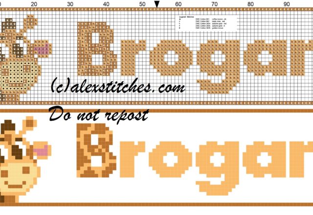 Brogan name with giraffe cross stitch pattern