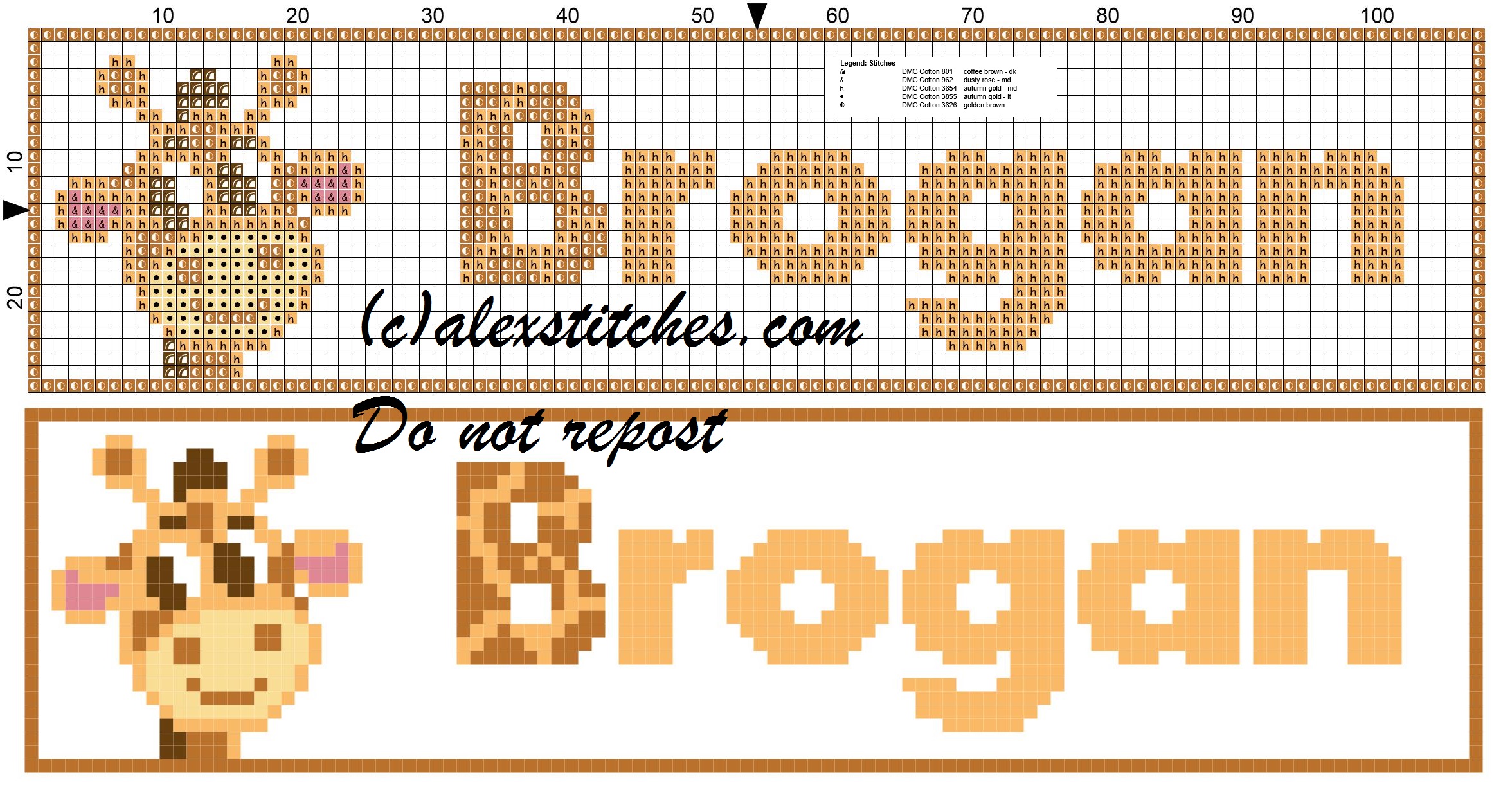 Brogan name with giraffe cross stitch pattern