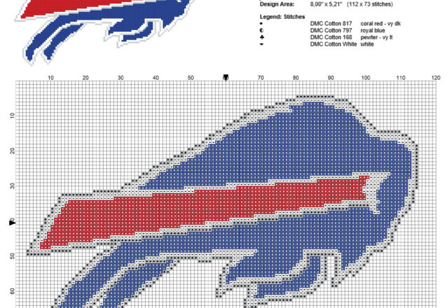 Buffalo Bills National Football League NFL team free cross stitch pattern 112 x 73 stitches 4 DMC threads colors