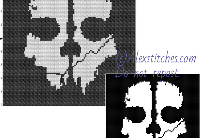 Call Of Duty Ghost logo free videogames cross stitch pattern 100x101 2 colors