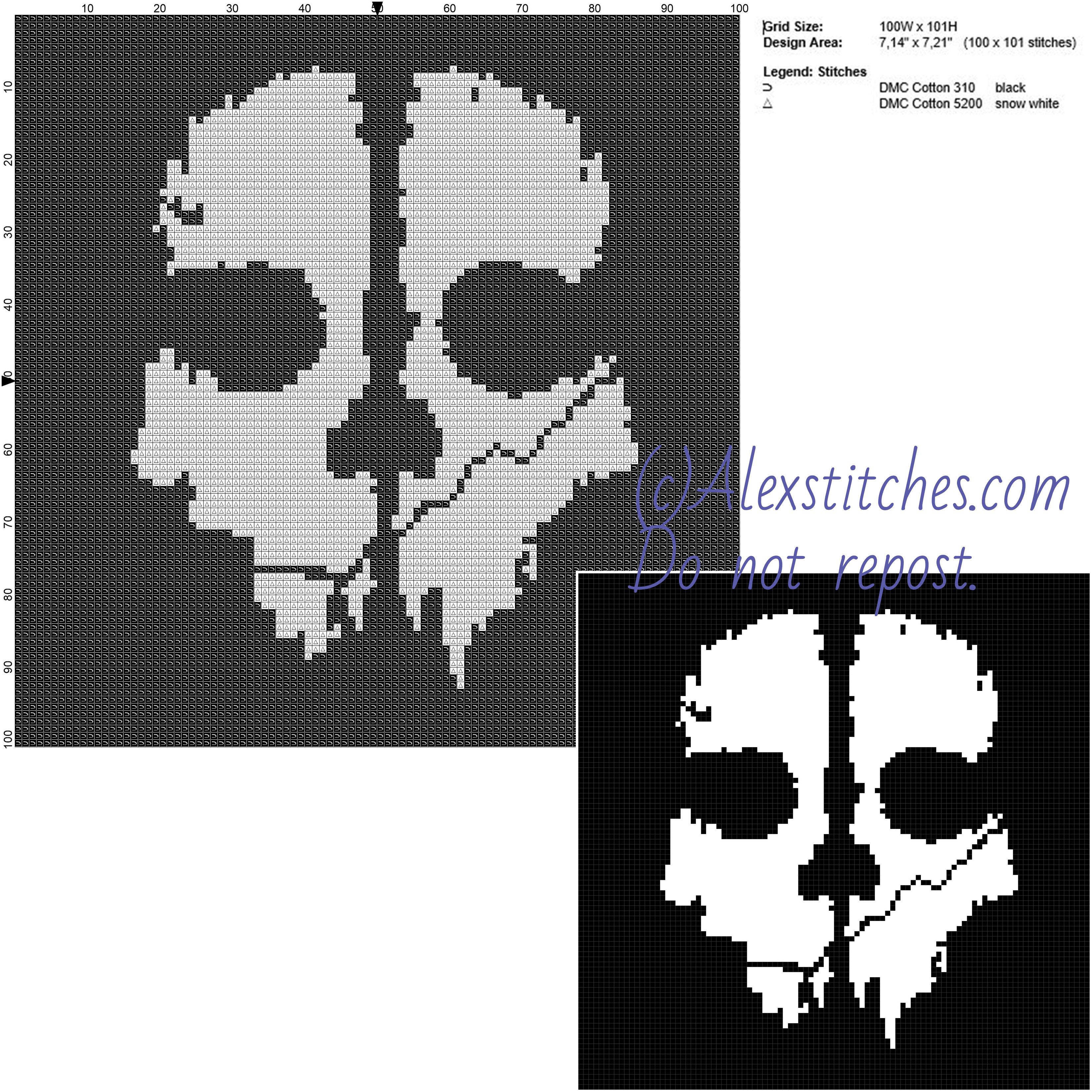 Call Of Duty Ghost logo free videogames cross stitch pattern 100x101 2 colors