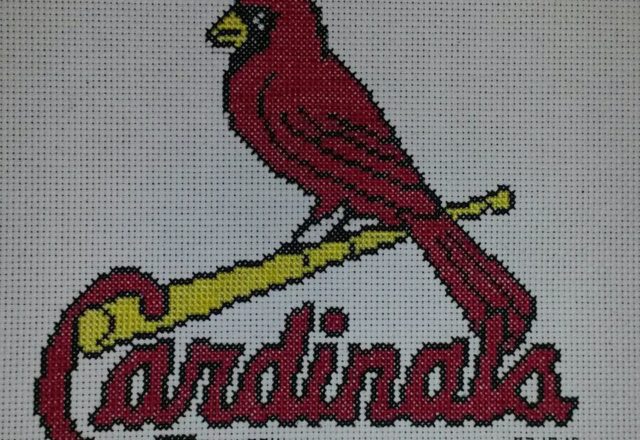 Cardinals Team logo cross stitch work author Facebook User Carrie Renae Uetz