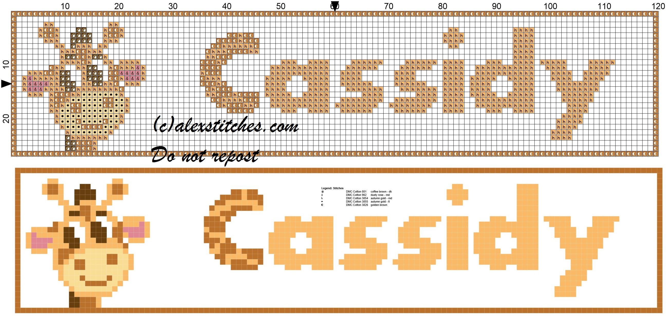 Cassidy name with giraffe cross stitch pattern