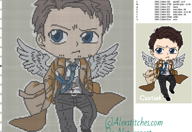 Castiel (Doctor Who) free cross stitch pattern 140x200 15 colors