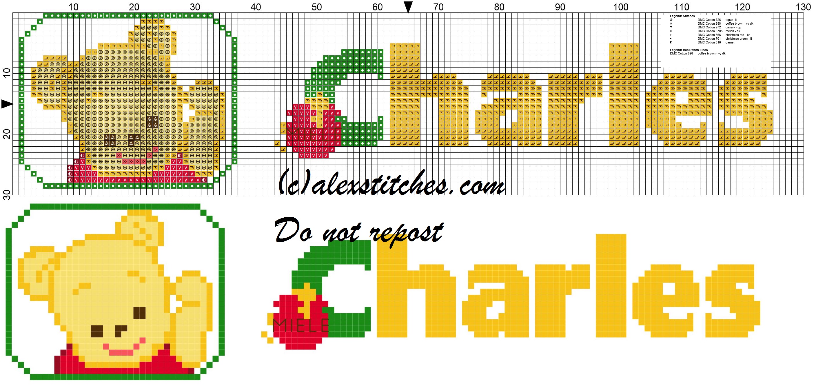 Charles name with Baby winnie the pooh free cross stitches pattern
