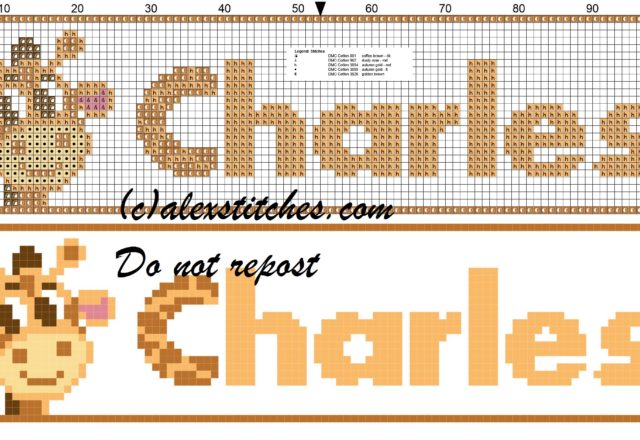 Charles name with giraffe cross stitch pattern