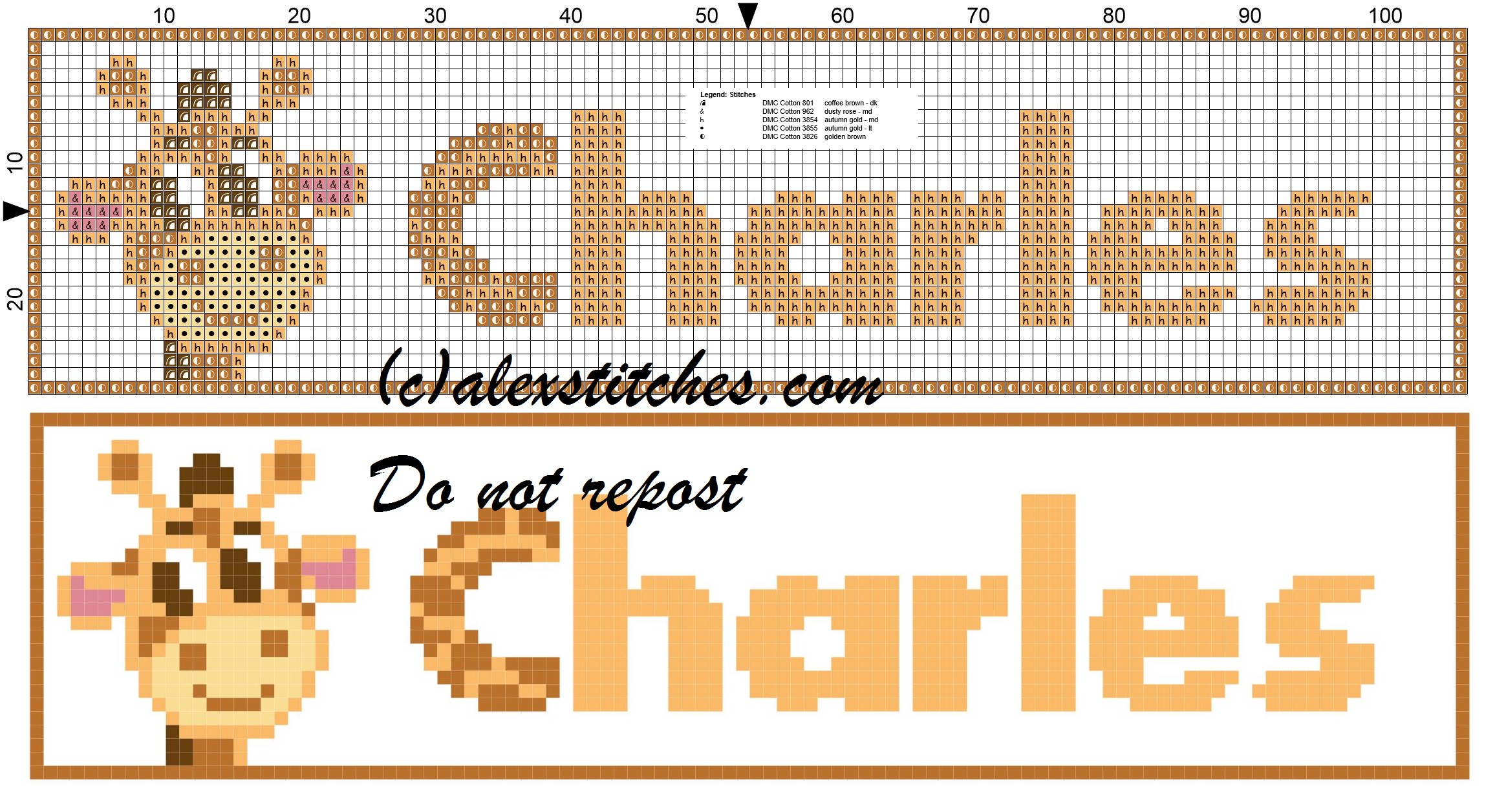 Charles name with giraffe cross stitch pattern