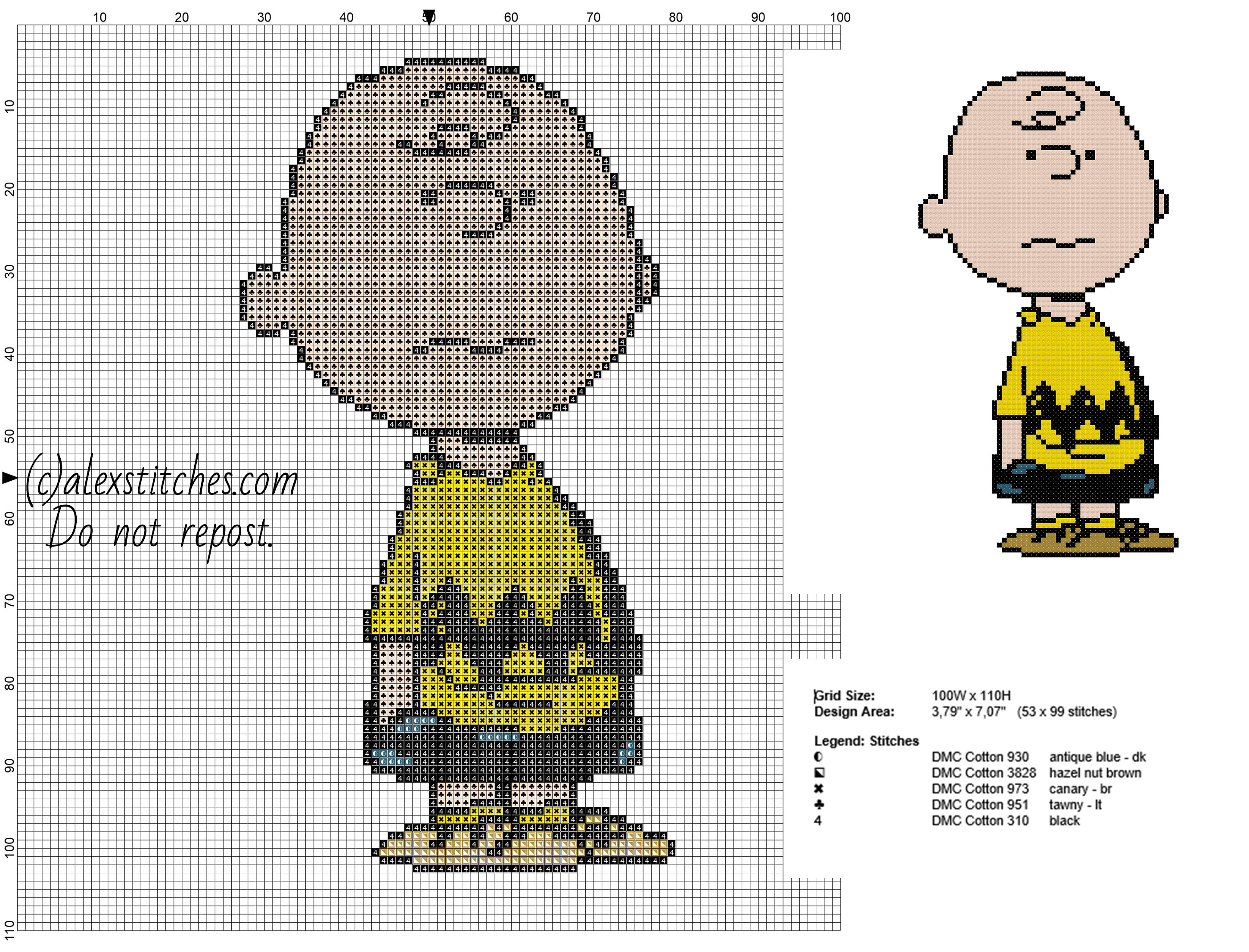 Charlie Brown Peanuts character free cross stitch pattern