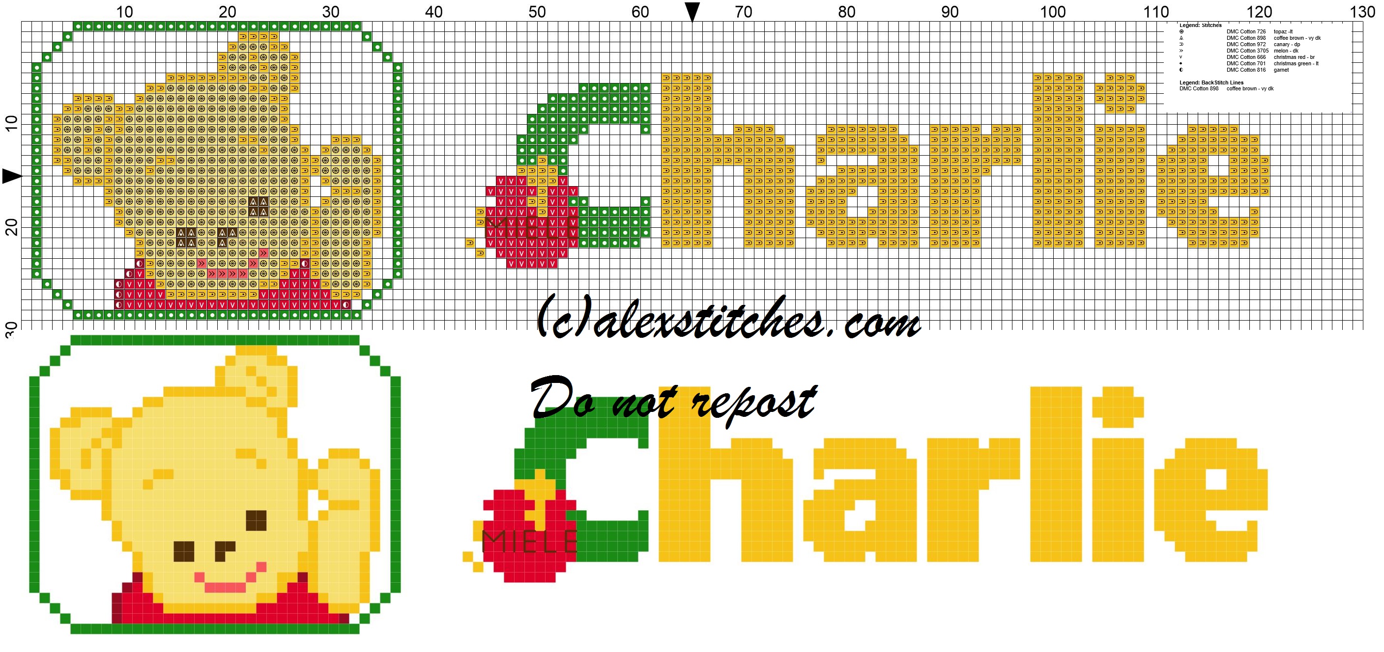 Charlie name with Baby winnie the pooh free cross stitches pattern