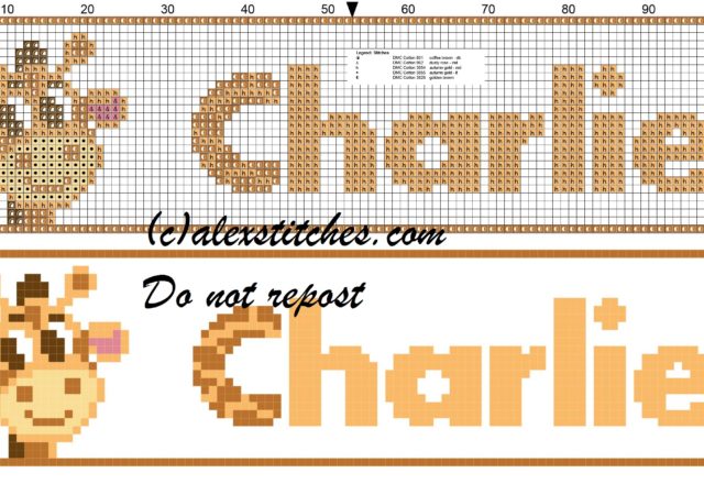 Charlie name with giraffe cross stitch pattern