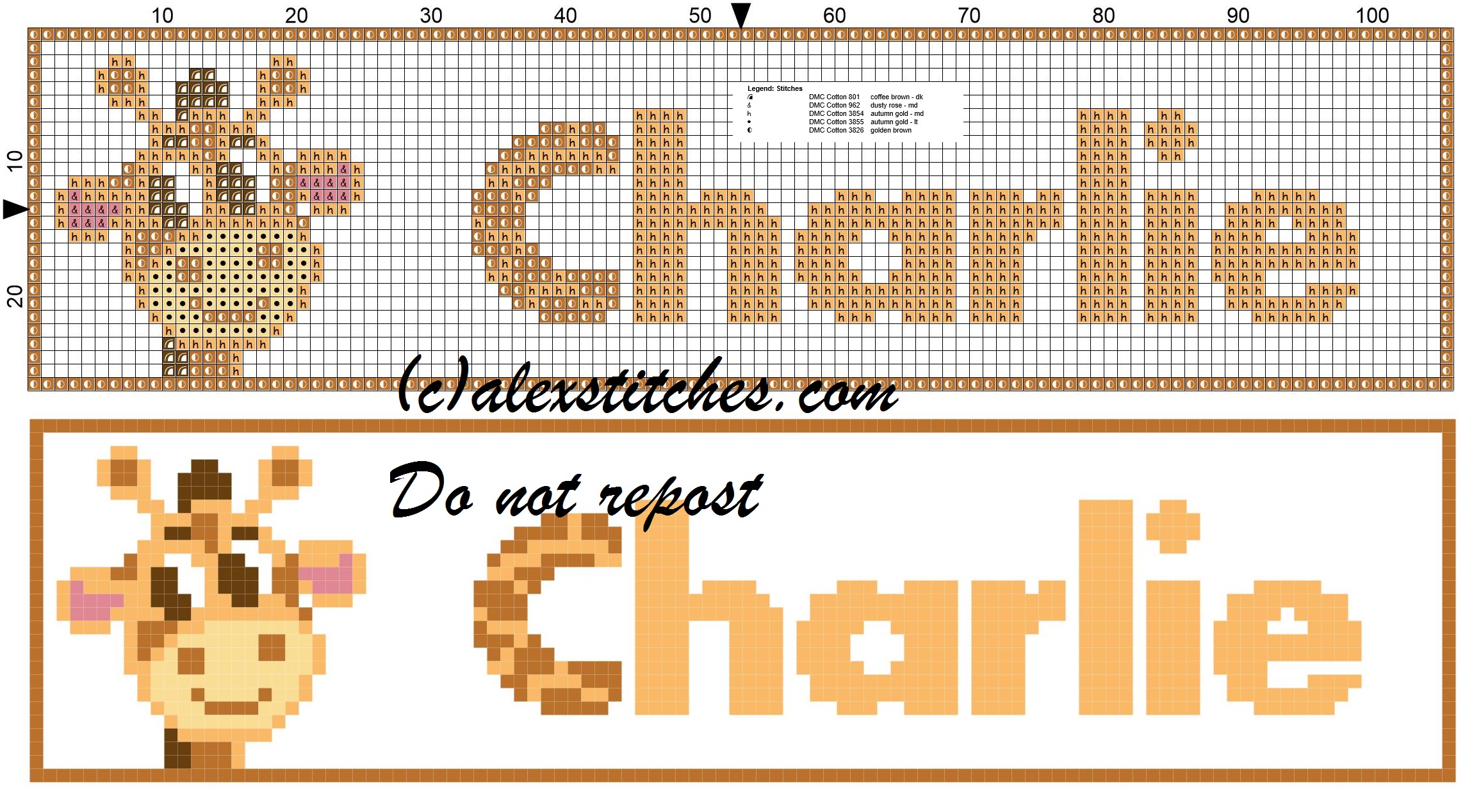 Charlie name with giraffe cross stitch pattern