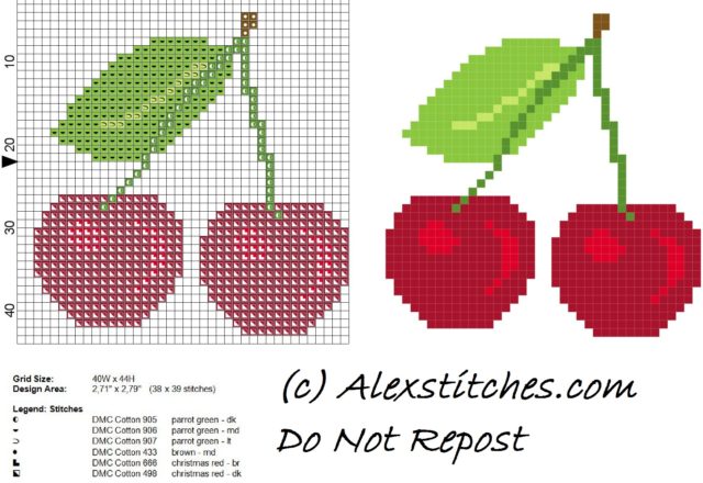 Cherries fruit free cross stitch pattern