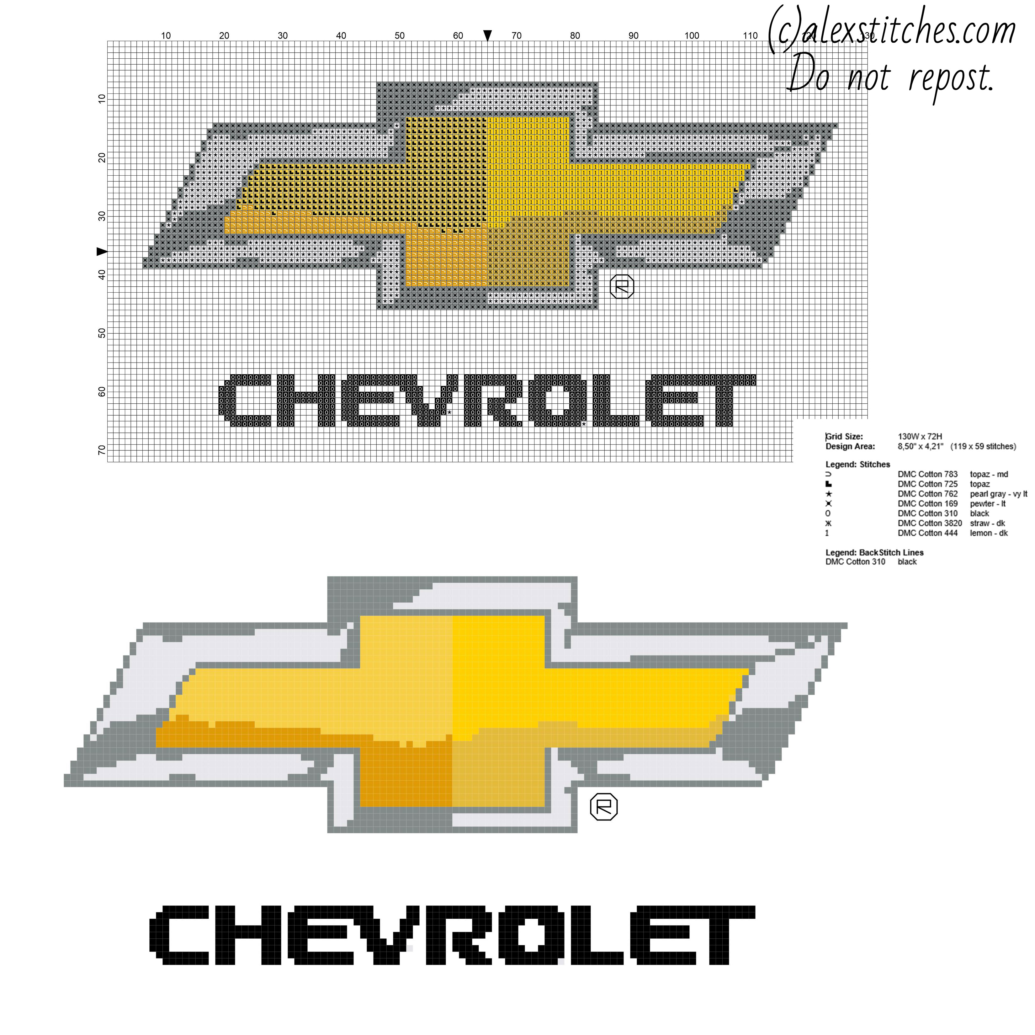 Chevrolet car logo free cross stitch pattern