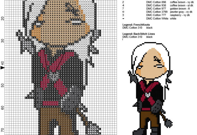 Chibi Geralt Of Rivia The White Wolf The Witcher games free cross stitch pattern 50x84 10 colori