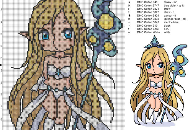 Chibi Janna League Of Legends free cross stitch pattern of videogames 100x151 14 colors