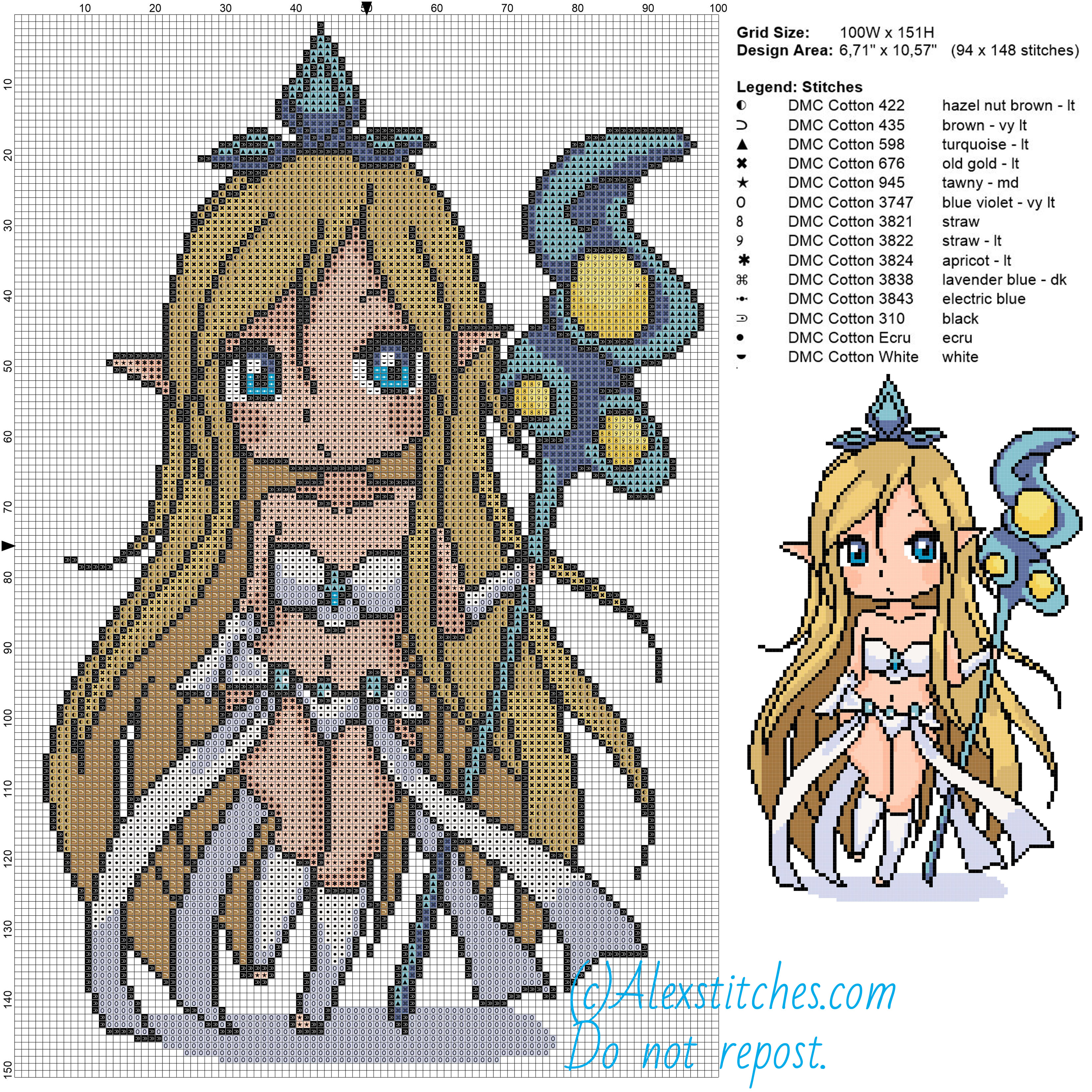 Chibi Janna League Of Legends free cross stitch pattern of videogames 100x151 14 colors