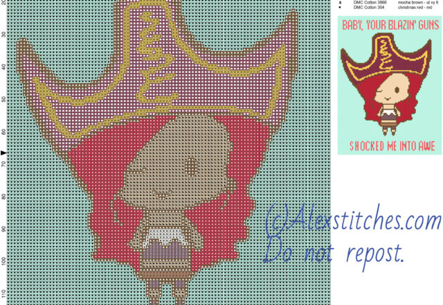Chibi Miss Fortune League of Legends quotes free cross stitch pattern videogames 100x133 10 colors-01
