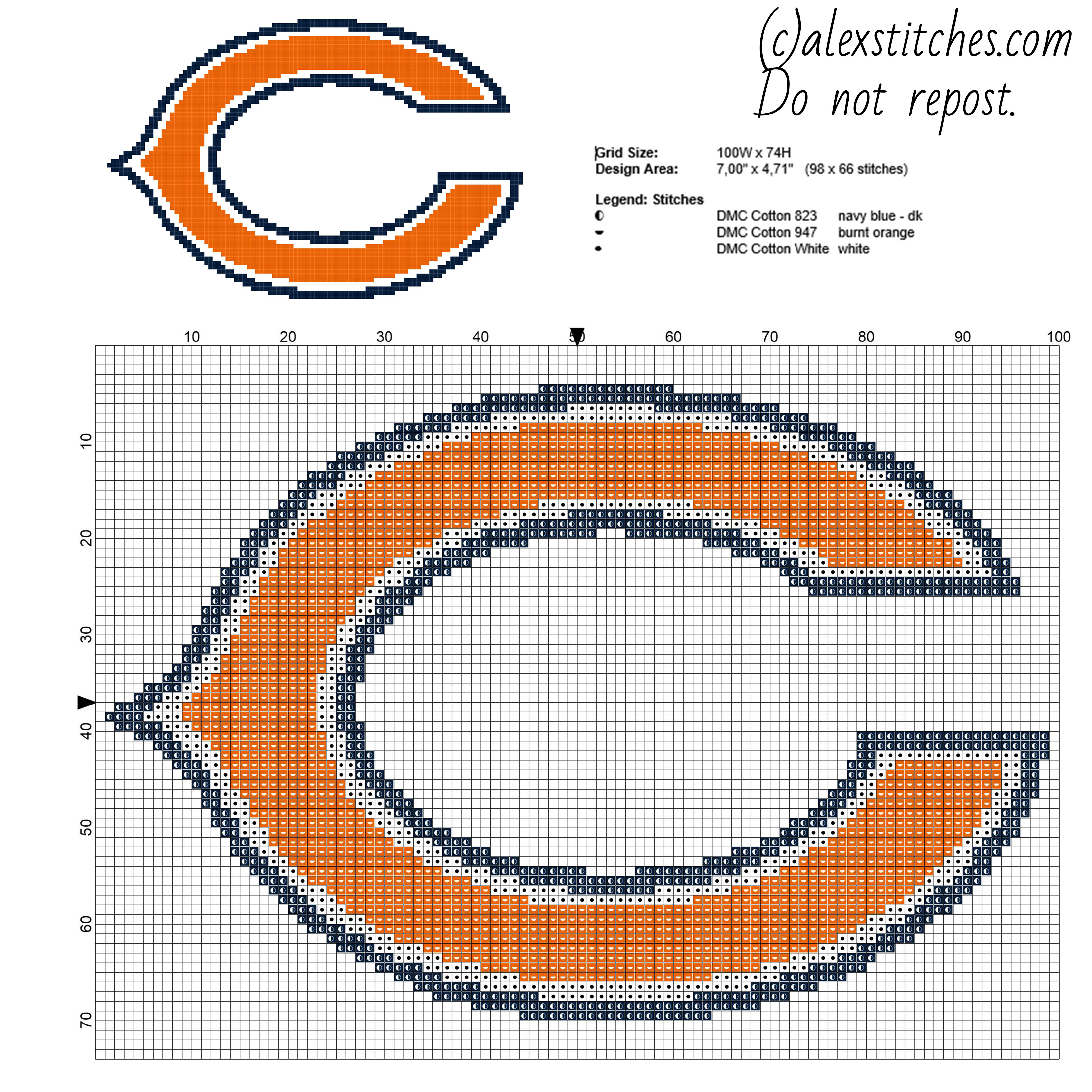 Chicago Bears National Football League NFL team free cross stitch pattern