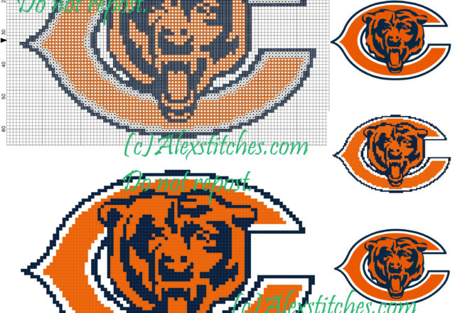 Chicago Bears national football league (NFL) cross stitch pattern 100x65 3 colors