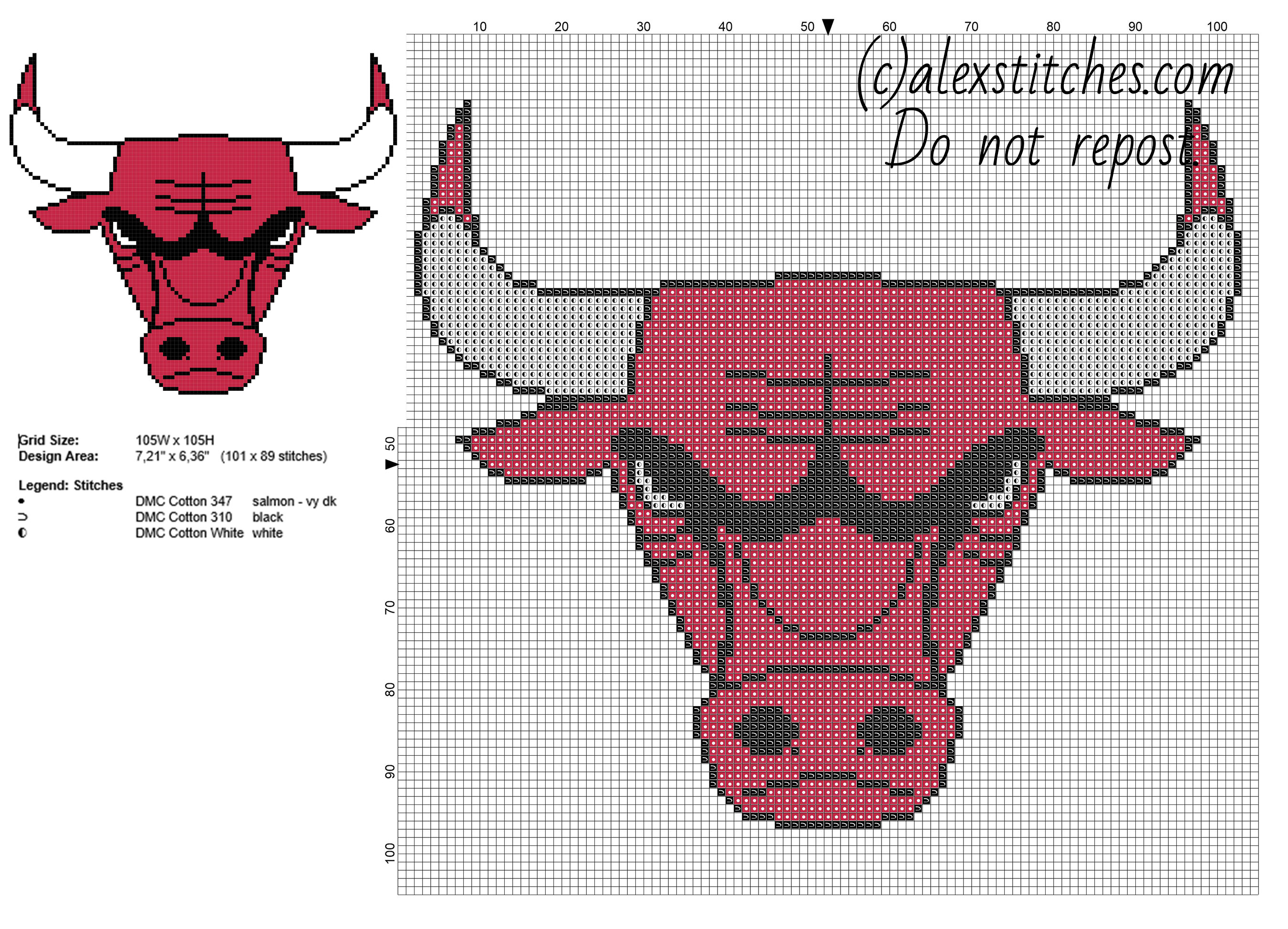 Chicago Bulls team logo NBA National Basketball Association free cross stitch pattern