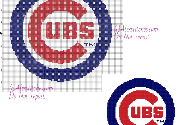 Chicago Cubs free logo Major League Baseball MLB cross stitch pattern 100x98 2 colors
