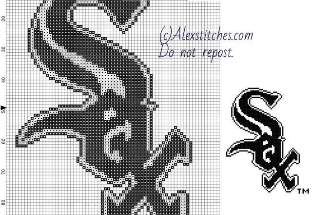 Chicago White Sox free logo Major League Baseball MLB cross stitch pattern 70x98 2 colors