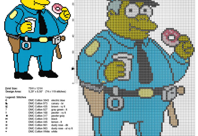 Chief Wiggum The Simpsons Family character free cross stitch pattern in 119 stitches