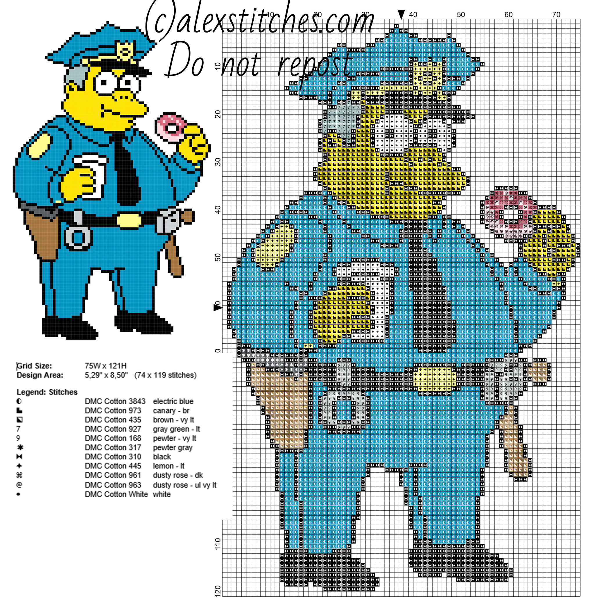 Chief Wiggum The Simpsons Family character free cross stitch pattern in 119 stitches