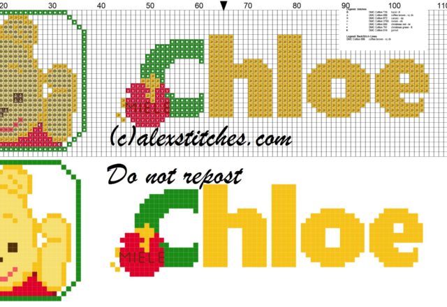 Chloe name with Baby winnie the pooh free cross stitches pattern