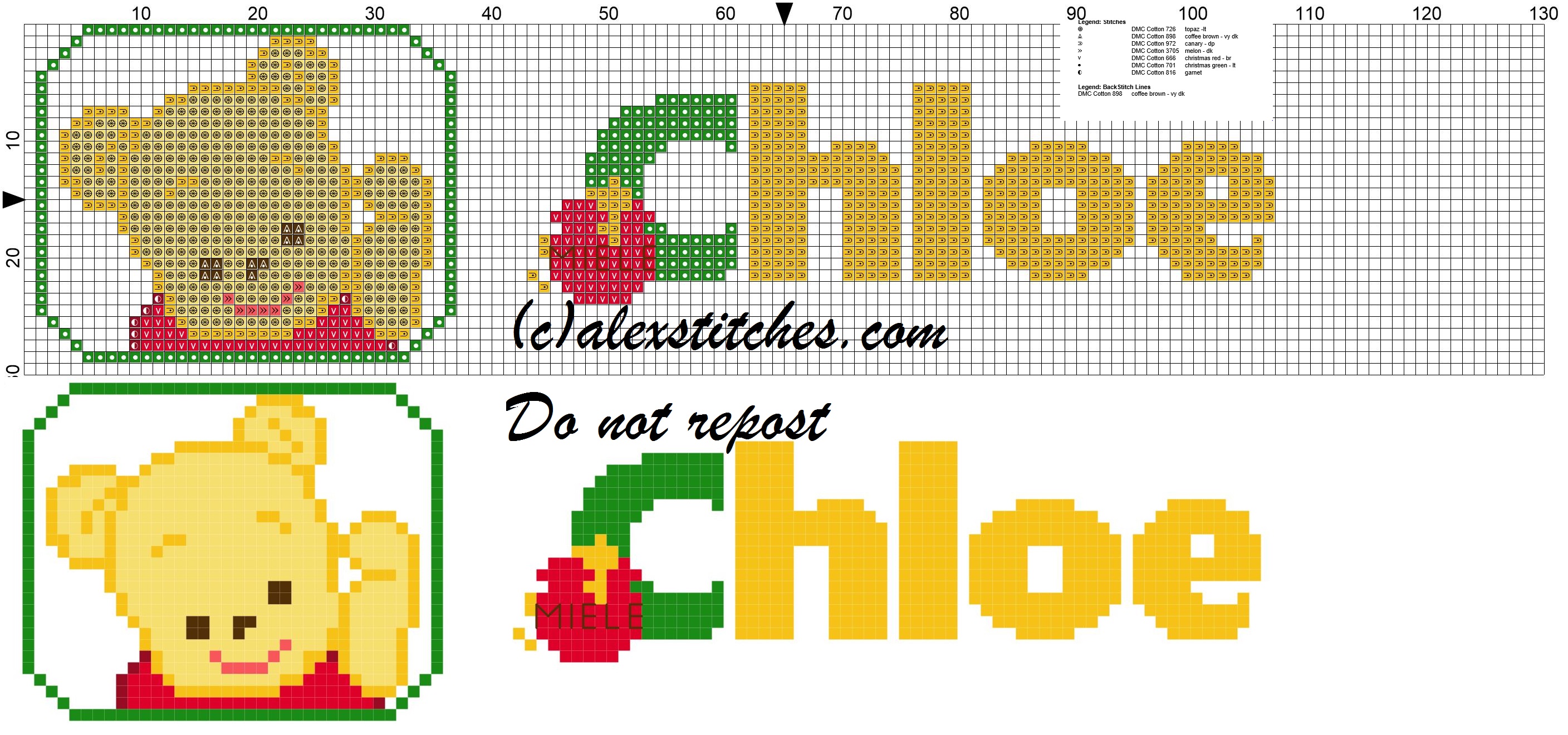 Chloe name with Baby winnie the pooh free cross stitches pattern
