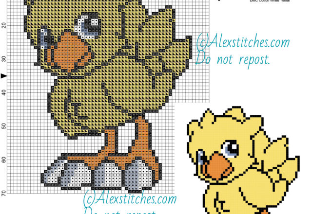 Chocobo (Final Fantasy Saga) free videogames cross stitch pattern 60x70 6 colors