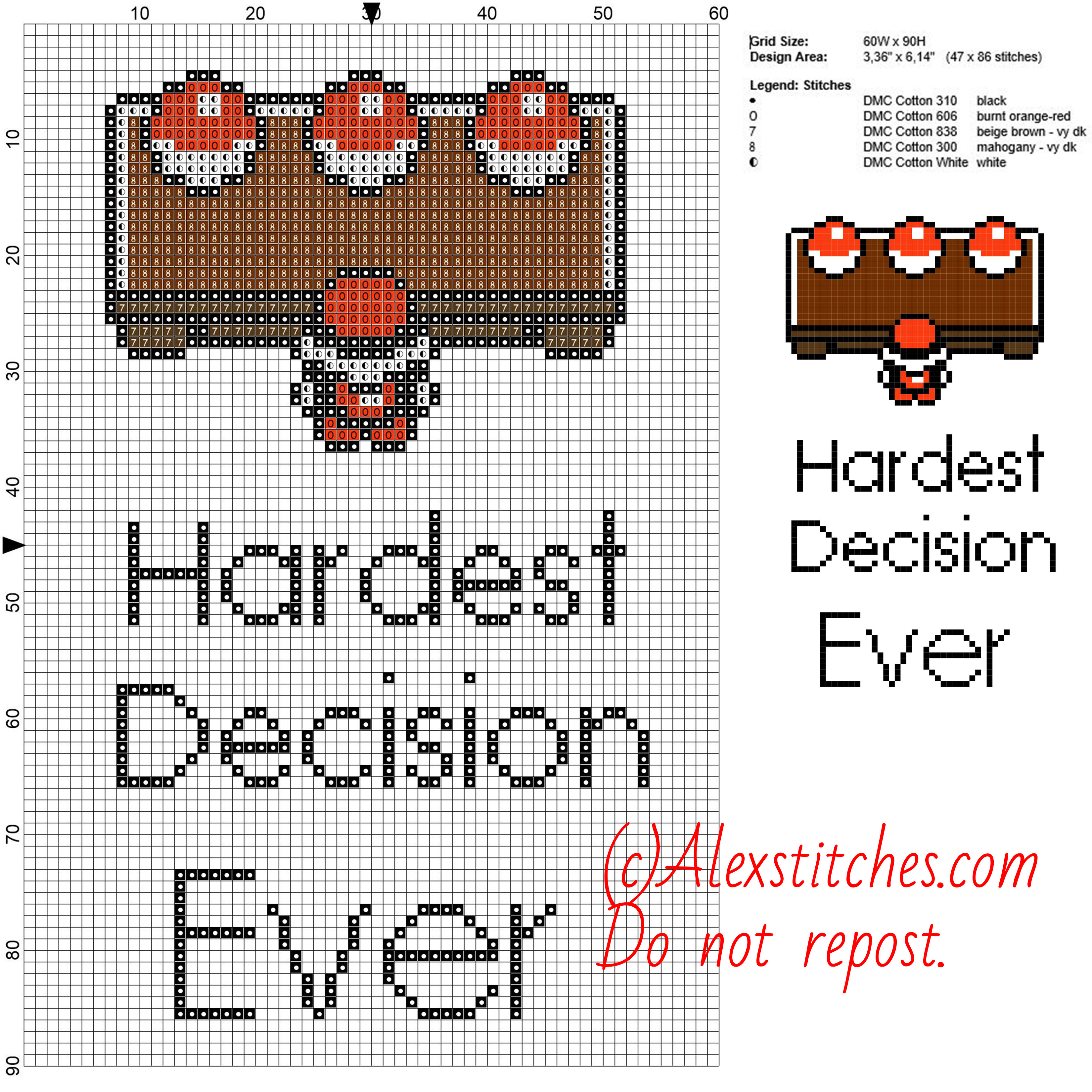 Choose Pokemon Game Boy free videogames cross stitch pattern 60x90 5 colors