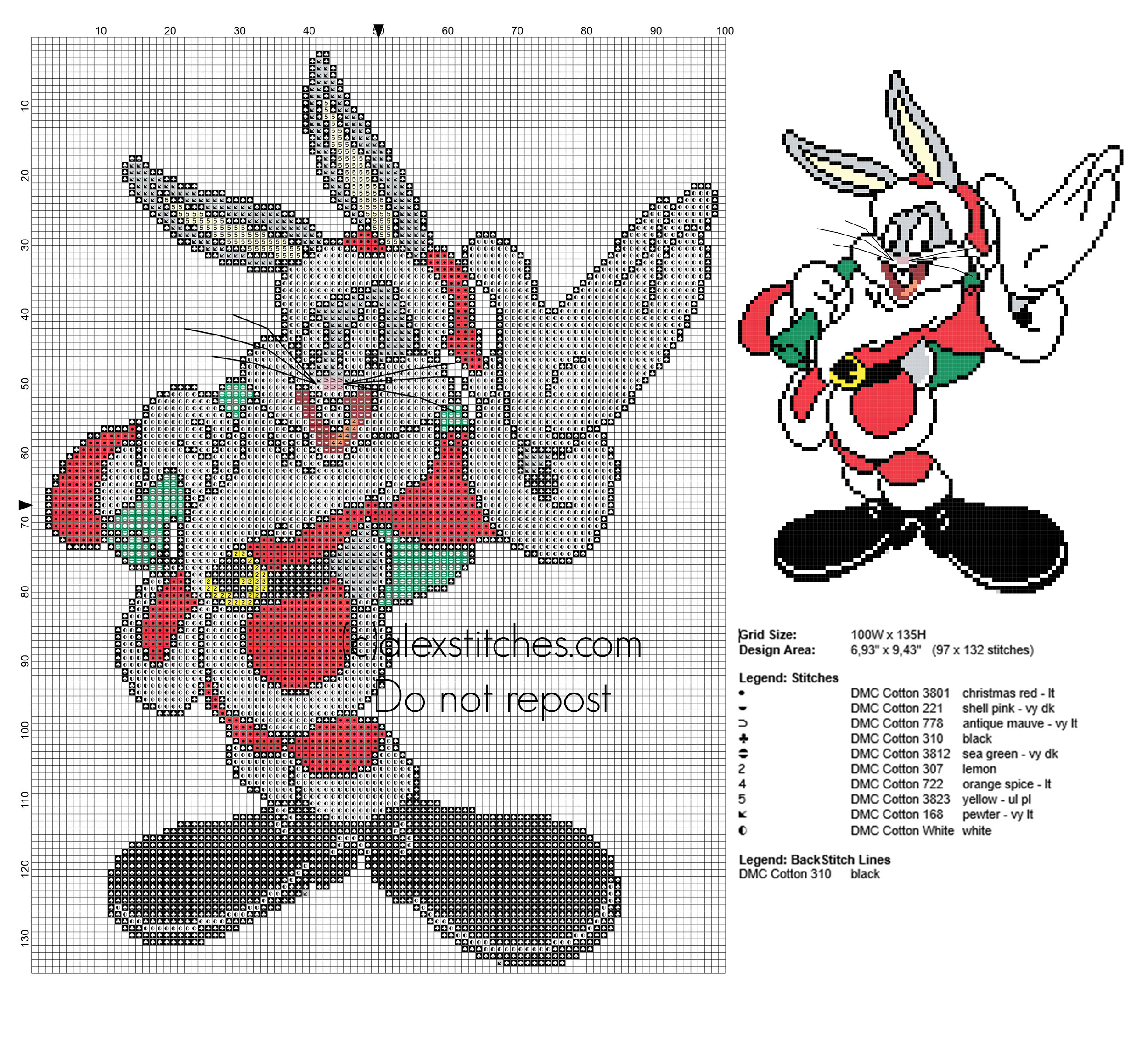 Christmas Bugs Bunny free cross stitch pattern