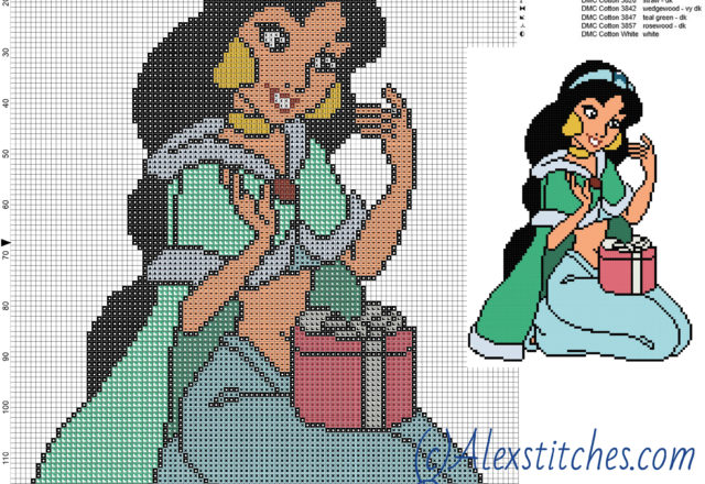 Christmas Jasmine free cross stitch pattern Disney Princess 100x135 12 colors