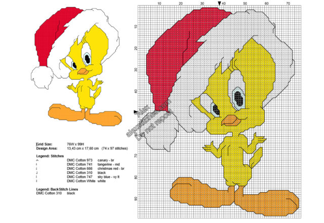 Christmas Tweety Bird free cross stitch pattern 74x97