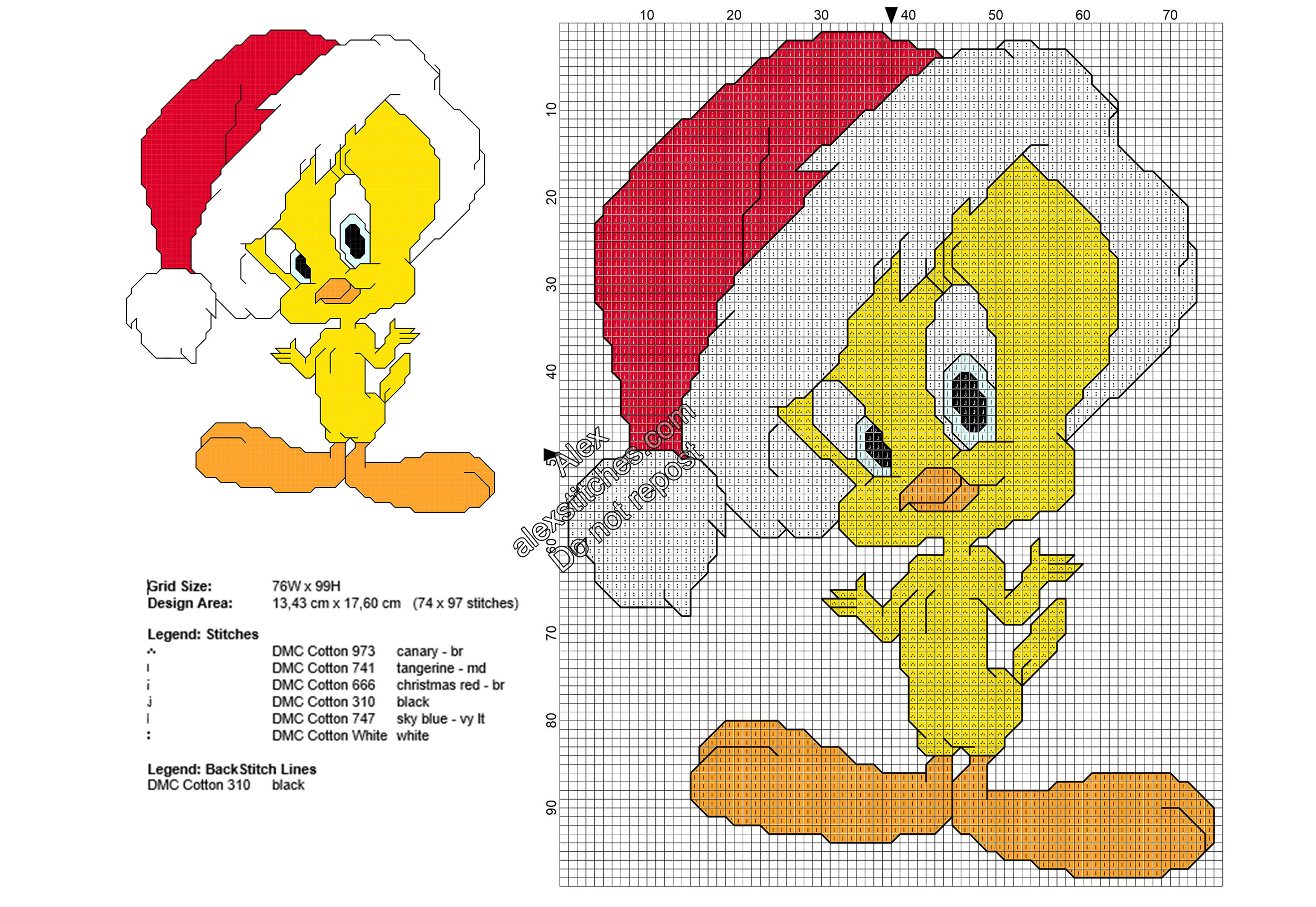 Christmas Tweety Bird free cross stitch pattern 74x97