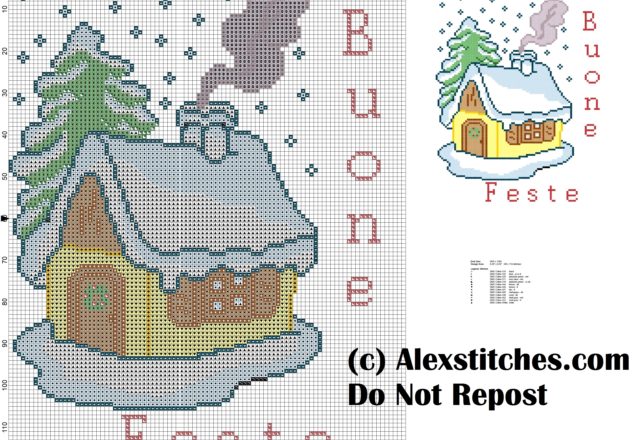 Christmas house with snow happy holidays free cross stitch pattern