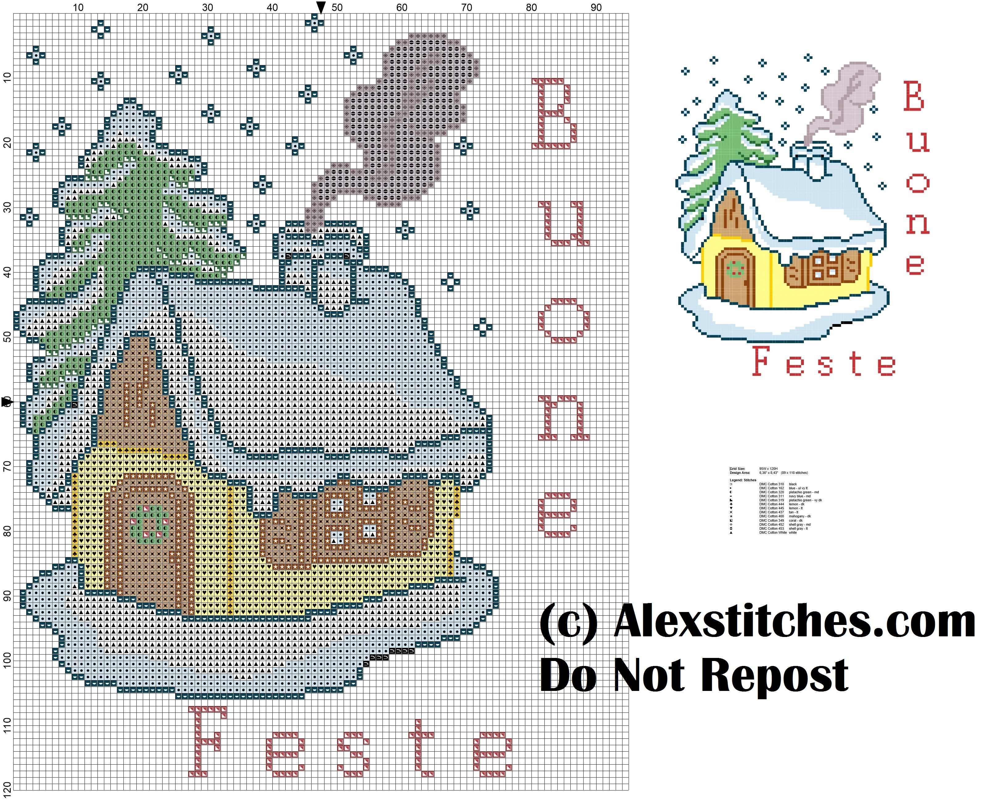 Christmas house with snow happy holidays free cross stitch pattern