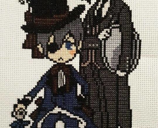 Ciel and Sebastian The Black Butler cross stitch work photo author Facebook Fan Martina Sangster