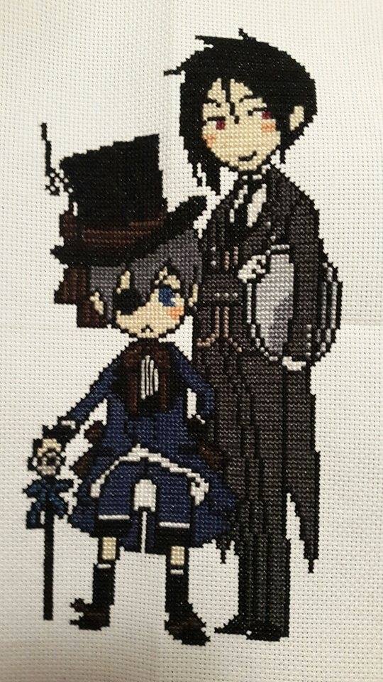 Ciel and Sebastian The Black Butler cross stitch work photo author Facebook Fan Martina Sangster