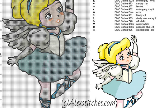 Cinderella dancer princess Disney free cross stitch pattern 100x175 14 colors